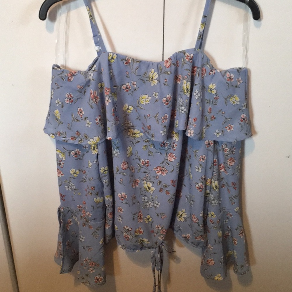 Off shoulder blue long sleeve top